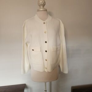 Marc New York Ladies Ivory Classic Cardigan Sweater With Gold Buttons - NWT